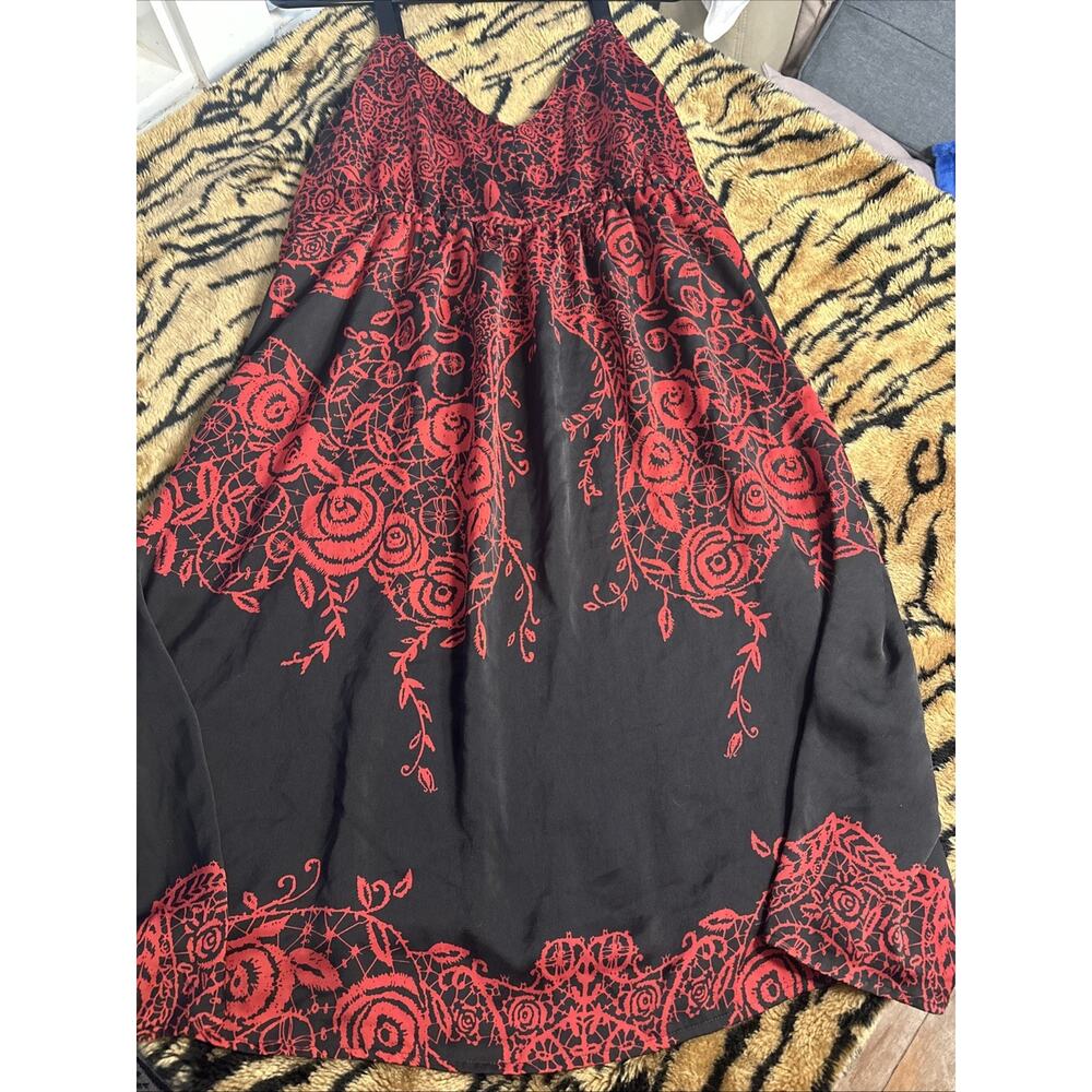 Apt 9 Red & Black Strapless Dress Rose & Vines Design Size XL Side Zip ADJ Strap